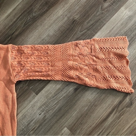 Umgee Peach Knot Sweater Flare Patterned Sleeve Women Size Large - Picture 7 of 9